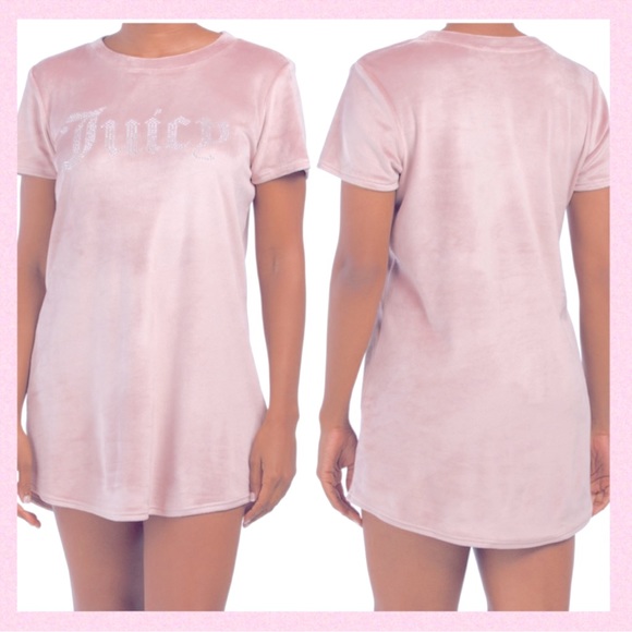 👑🩷JUICY COUTURE Pink Soft Velour Rhinestone Embellished Logo Y2K Sleep Shirt - Picture 6 of 10